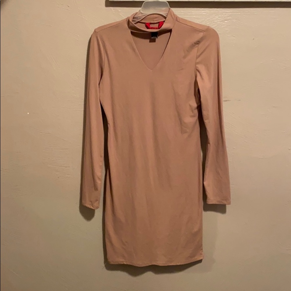 Tan bodycon midi dress